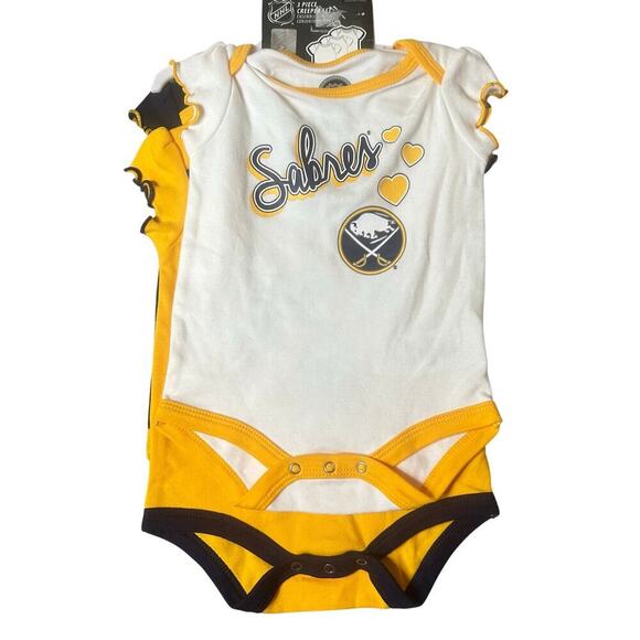Buffalo Sabres Infant 3/6M Blue Yellow White One Piece Bodysuits 3 Piece Set NEW - Picture 1 of 13